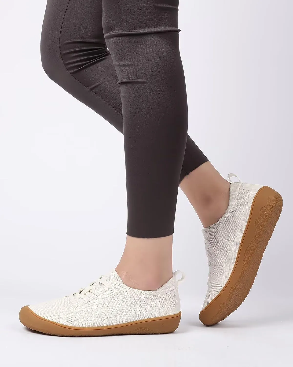 Women's Wide Toe Minimalist Barefoot Walking Shoes Comfort Low Top Knit Lace-up Sneakers Casual Outdoor Tennis Shoes