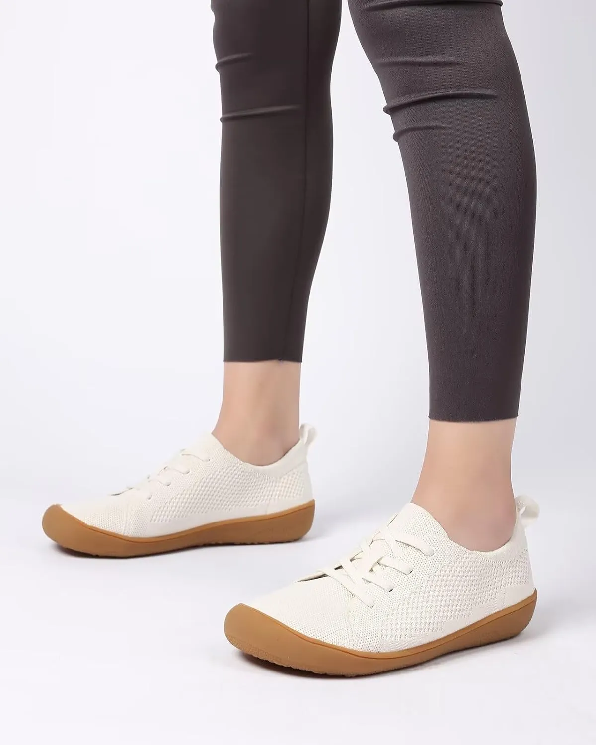 Women's Wide Toe Minimalist Barefoot Walking Shoes Comfort Low Top Knit Lace-up Sneakers Casual Outdoor Tennis Shoes