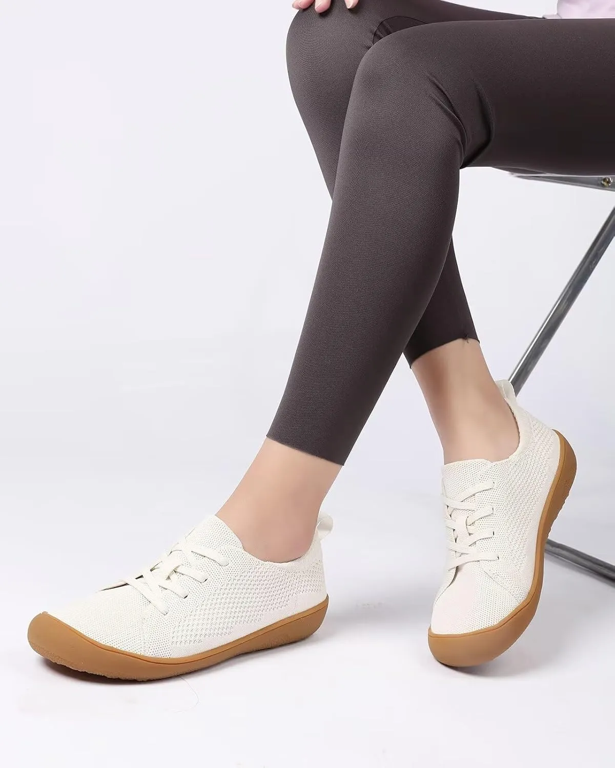 Women's Wide Toe Minimalist Barefoot Walking Shoes Comfort Low Top Knit Lace-up Sneakers Casual Outdoor Tennis Shoes