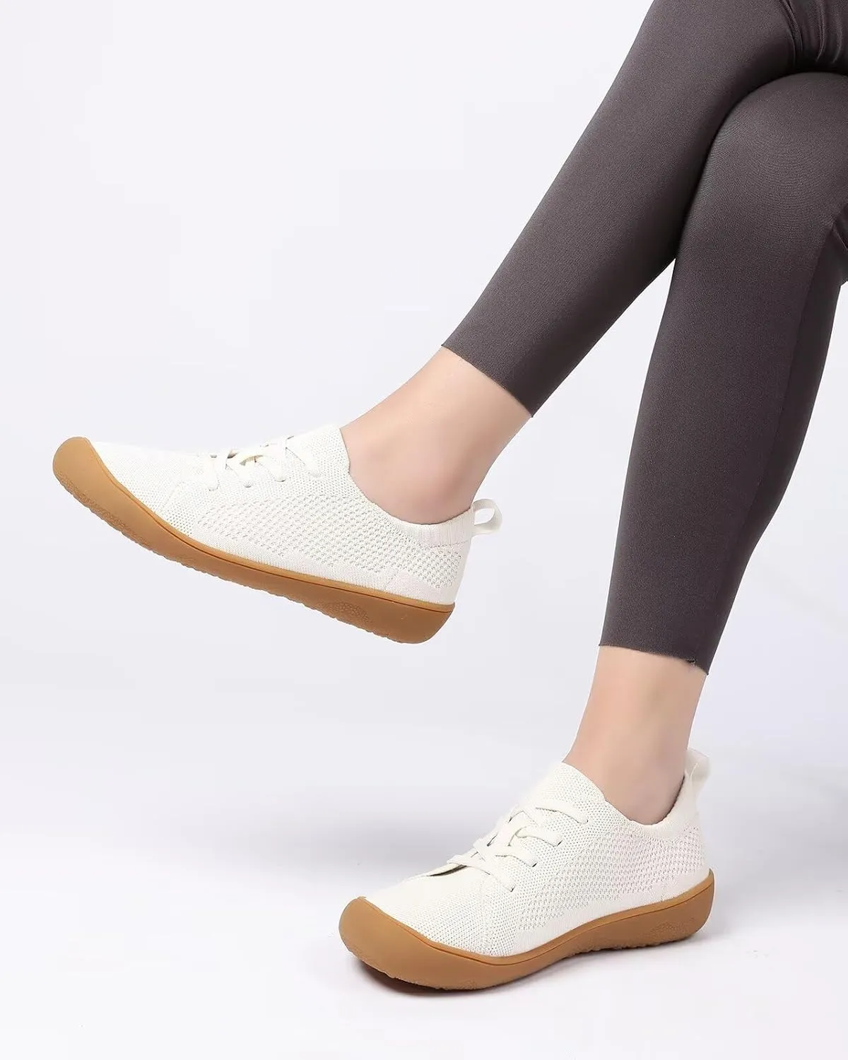 Women's Wide Toe Minimalist Barefoot Walking Shoes Comfort Low Top Knit Lace-up Sneakers Casual Outdoor Tennis Shoes