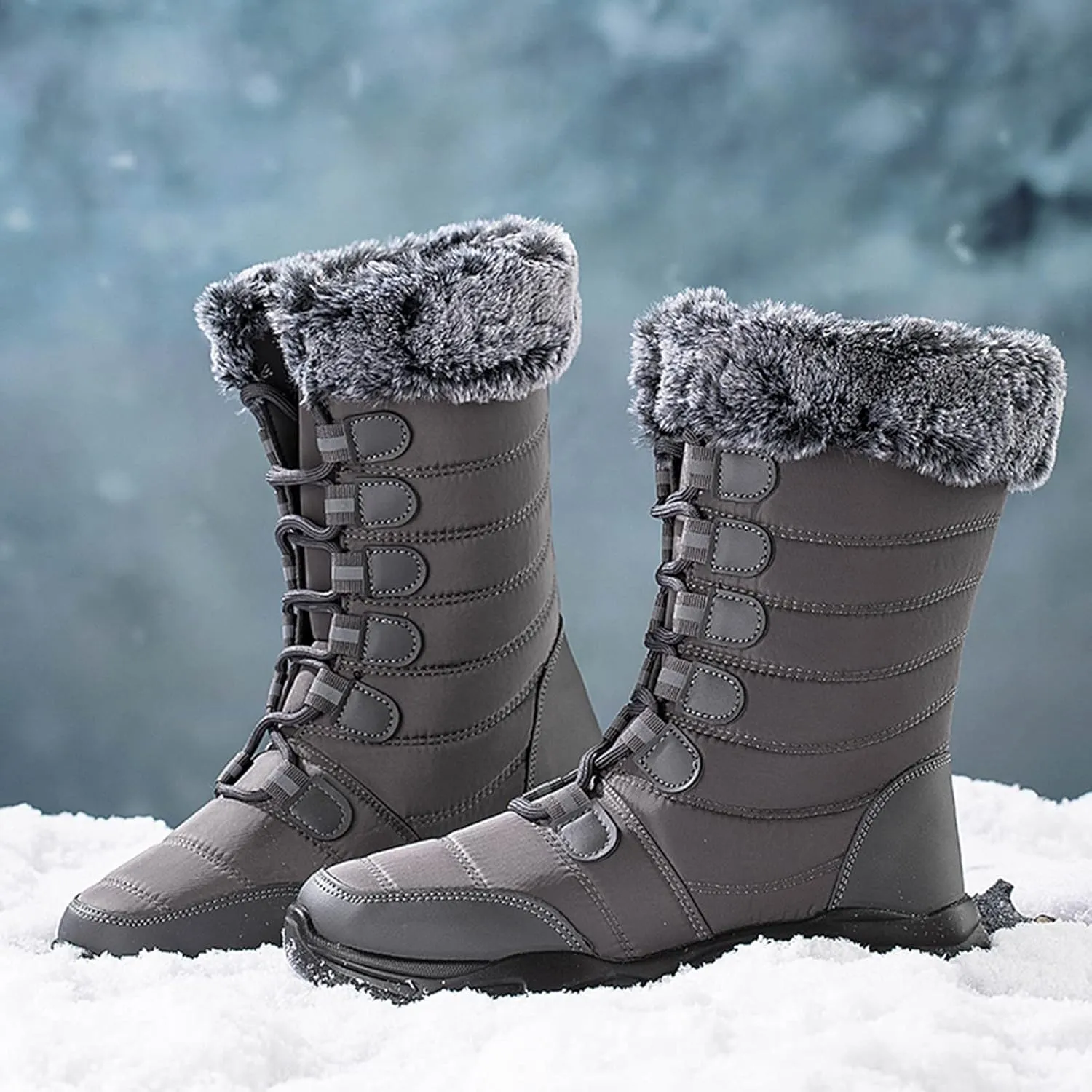 Women's Wide Width Waterproof Snow Boots Winter Walking Boots for Women Waterproof Wide Womens Winter Snow Boots Size 8 Winter Boot Women Slip on Botas Invierno Para Mujer Pie Ancho