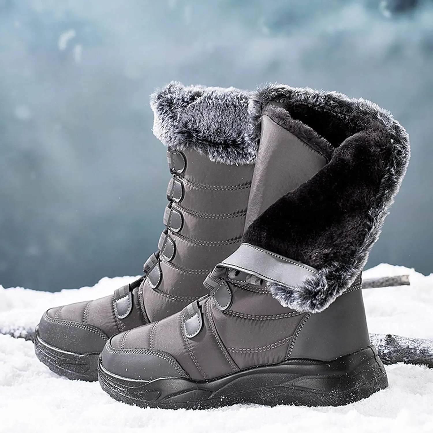 Women's Wide Width Waterproof Snow Boots Winter Walking Boots for Women Waterproof Wide Womens Winter Snow Boots Size 8 Winter Boot Women Slip on Botas Invierno Para Mujer Pie Ancho