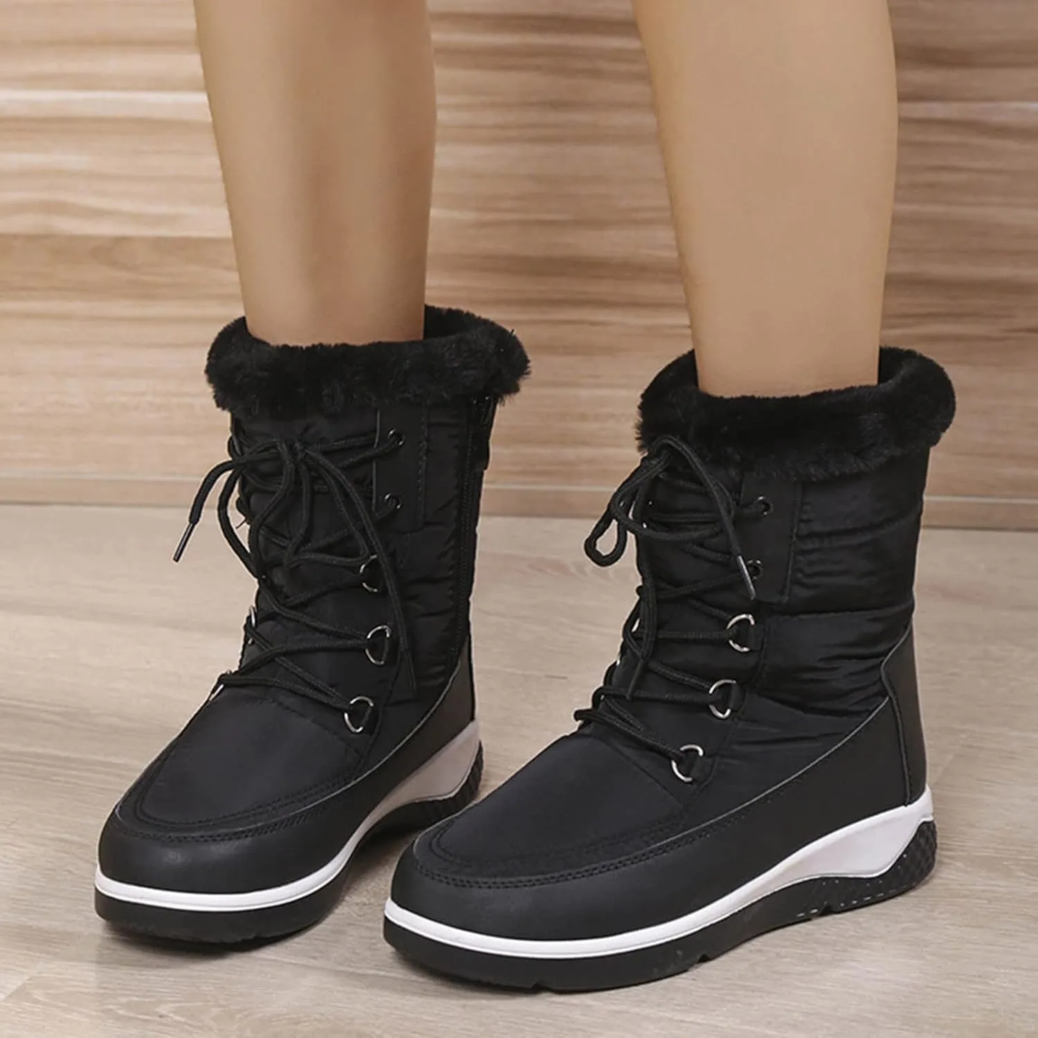 Womens Winter Boots Waterproof Wide Leg Women's Waterproof Boots Tall Winter Boots for Women 2023 No Heel Pink Winter Boots for Women Heels Warm Snow Boots for Women