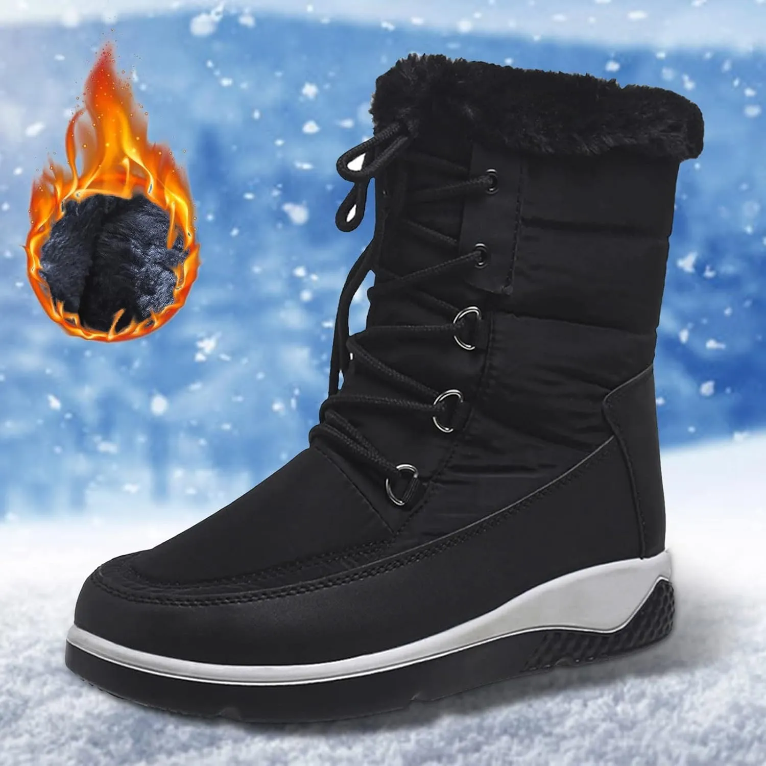 Womens Winter Boots Waterproof Wide Leg Women's Waterproof Boots Tall Winter Boots for Women 2023 No Heel Pink Winter Boots for Women Heels Warm Snow Boots for Women