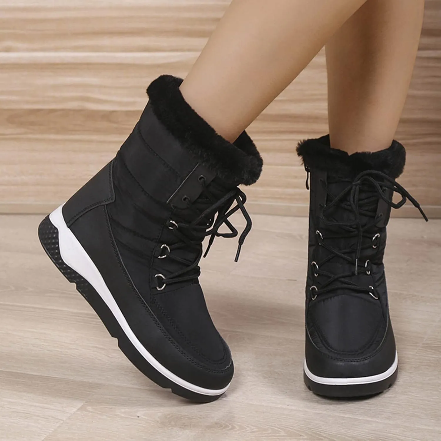 Womens Winter Boots Waterproof Wide Leg Women's Waterproof Boots Tall Winter Boots for Women 2023 No Heel Pink Winter Boots for Women Heels Warm Snow Boots for Women