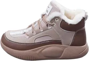 Women's Winter Snow Boots Platform Sneakers for Women Faux Fur Waterproof Ankle Booties Ladies Comfortable Short Boots Anti-Slip Outdoor Hiking Shoes Fashion Lace Up High-Top Sneakers