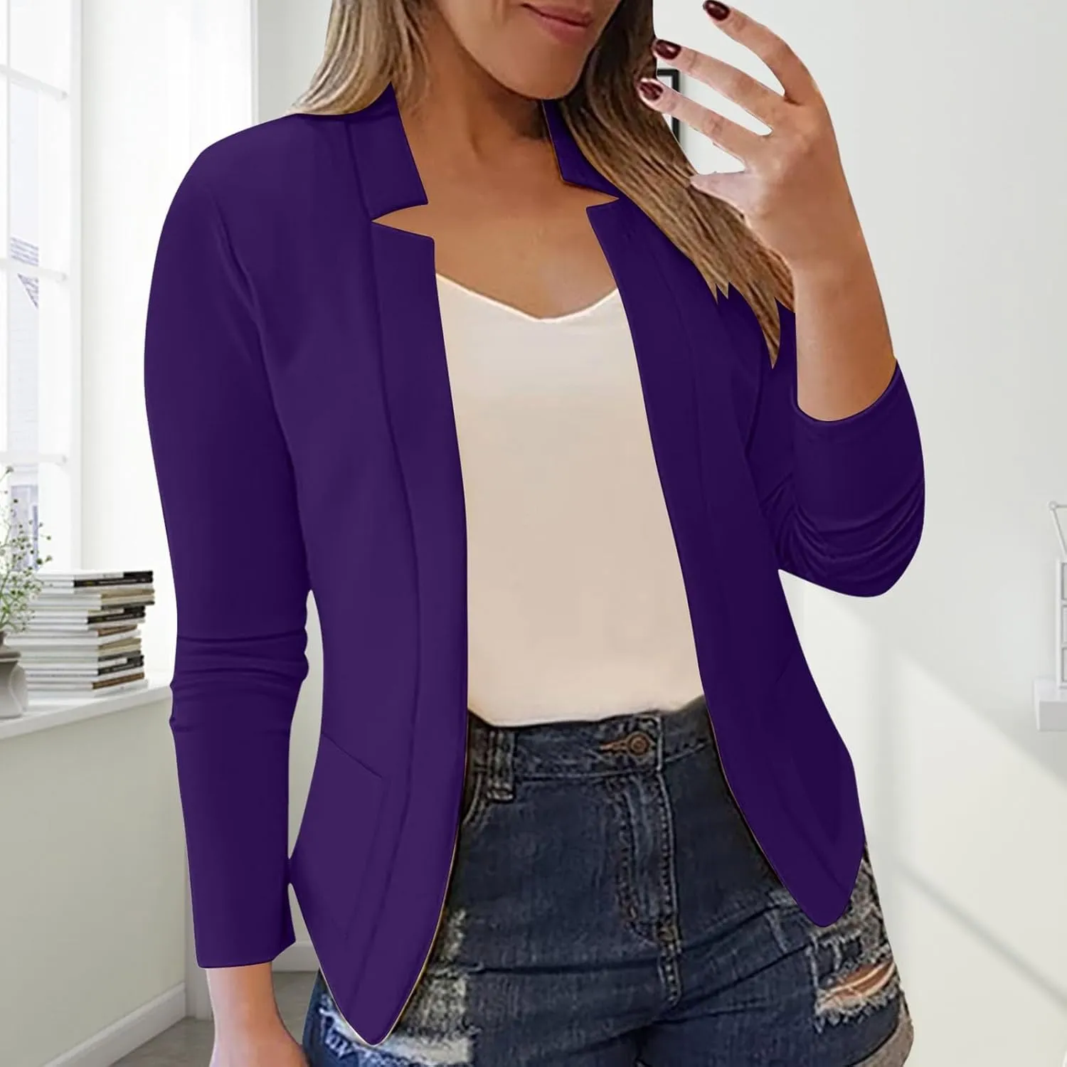 Womens Work Office Blazers 2025 Spring Dressy Casual Long Sleeve Open Front Blazer Cardigans Business Suit Jackets