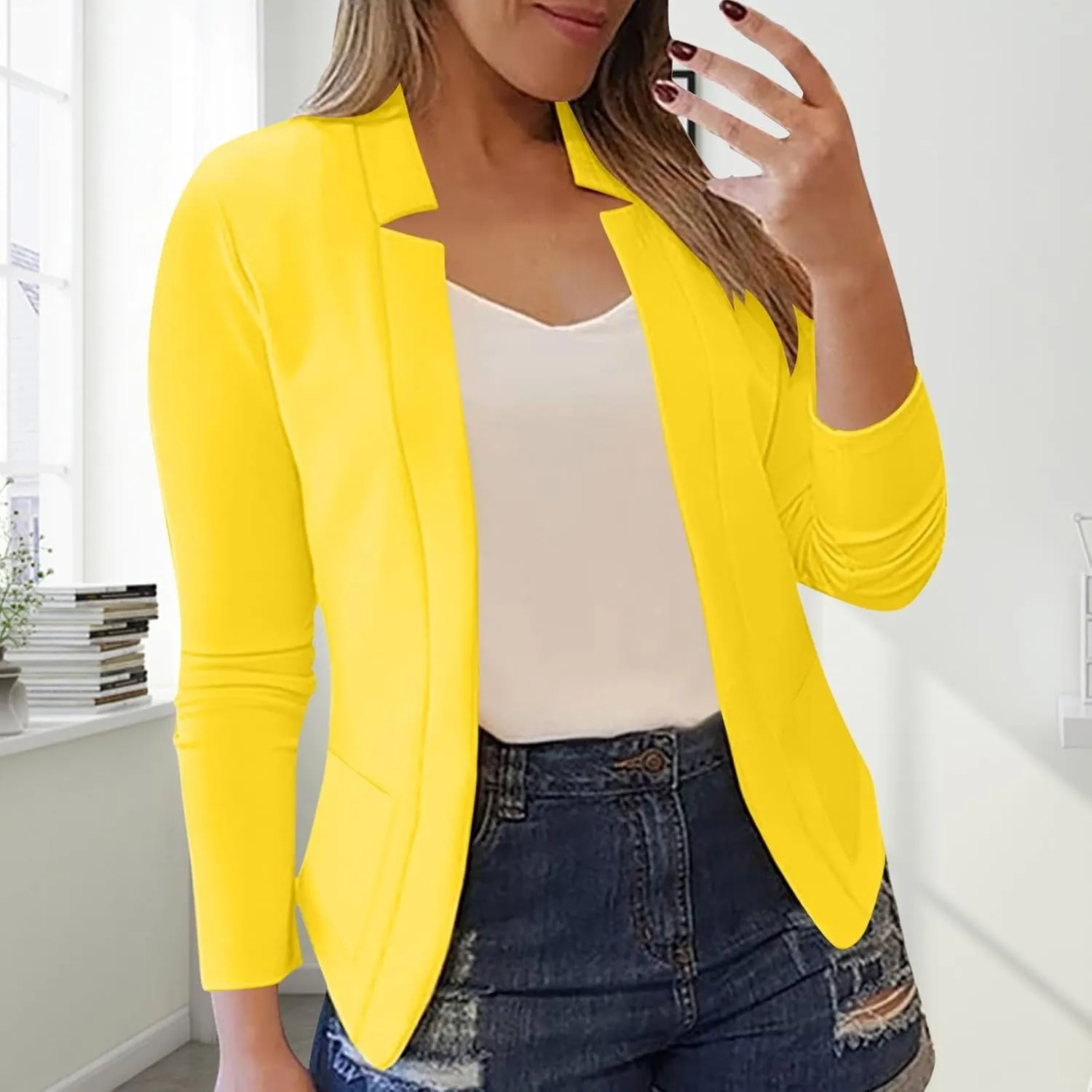 Womens Work Office Blazers 2025 Spring Dressy Casual Long Sleeve Open Front Blazer Cardigans Business Suit Jackets