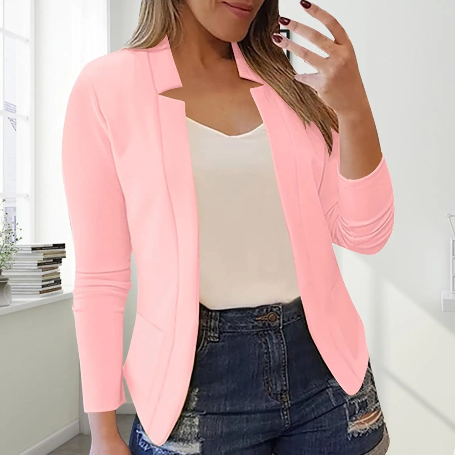 Womens Work Office Blazers 2025 Spring Dressy Casual Long Sleeve Open Front Blazer Cardigans Business Suit Jackets