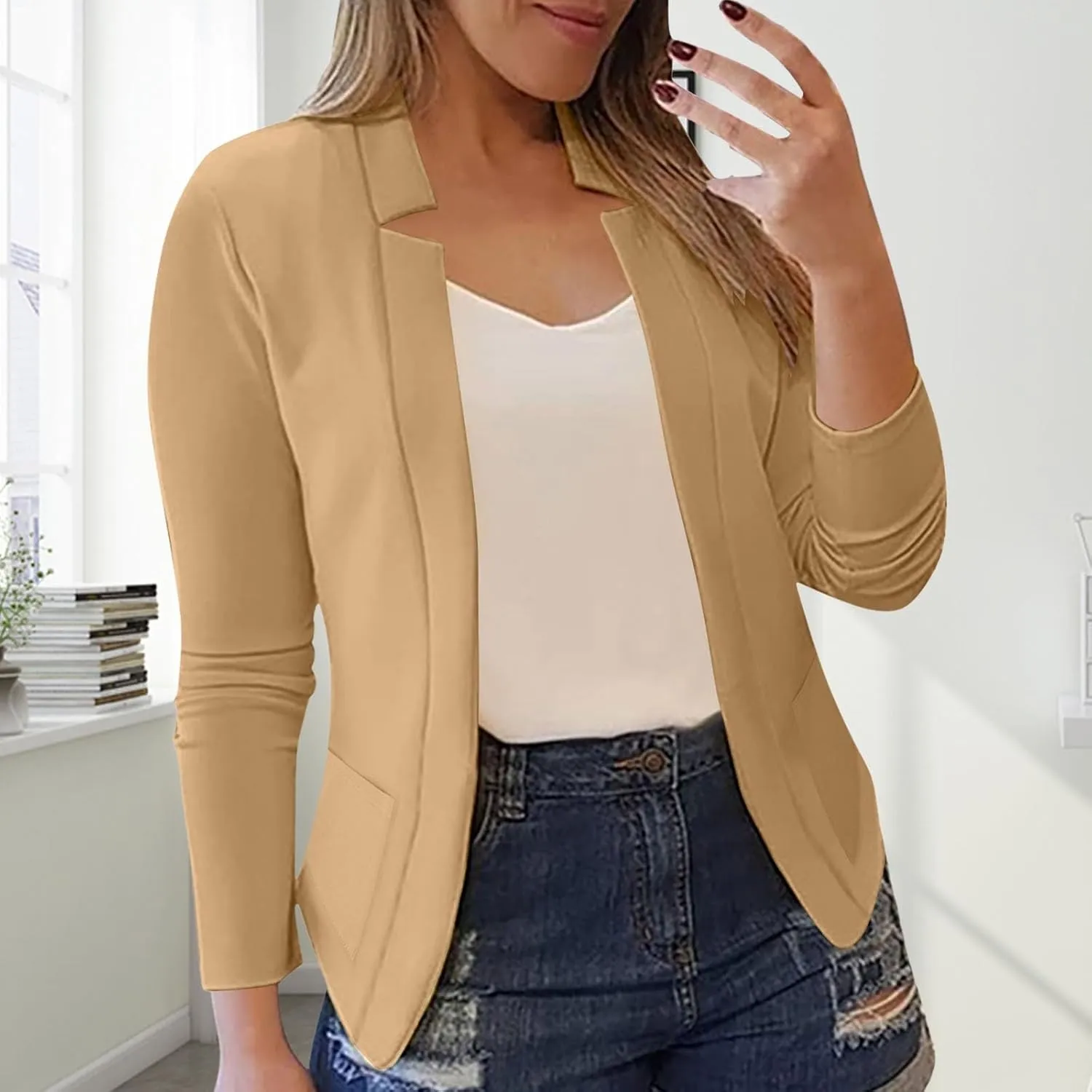 Womens Work Office Blazers 2025 Spring Dressy Casual Long Sleeve Open Front Blazer Cardigans Business Suit Jackets
