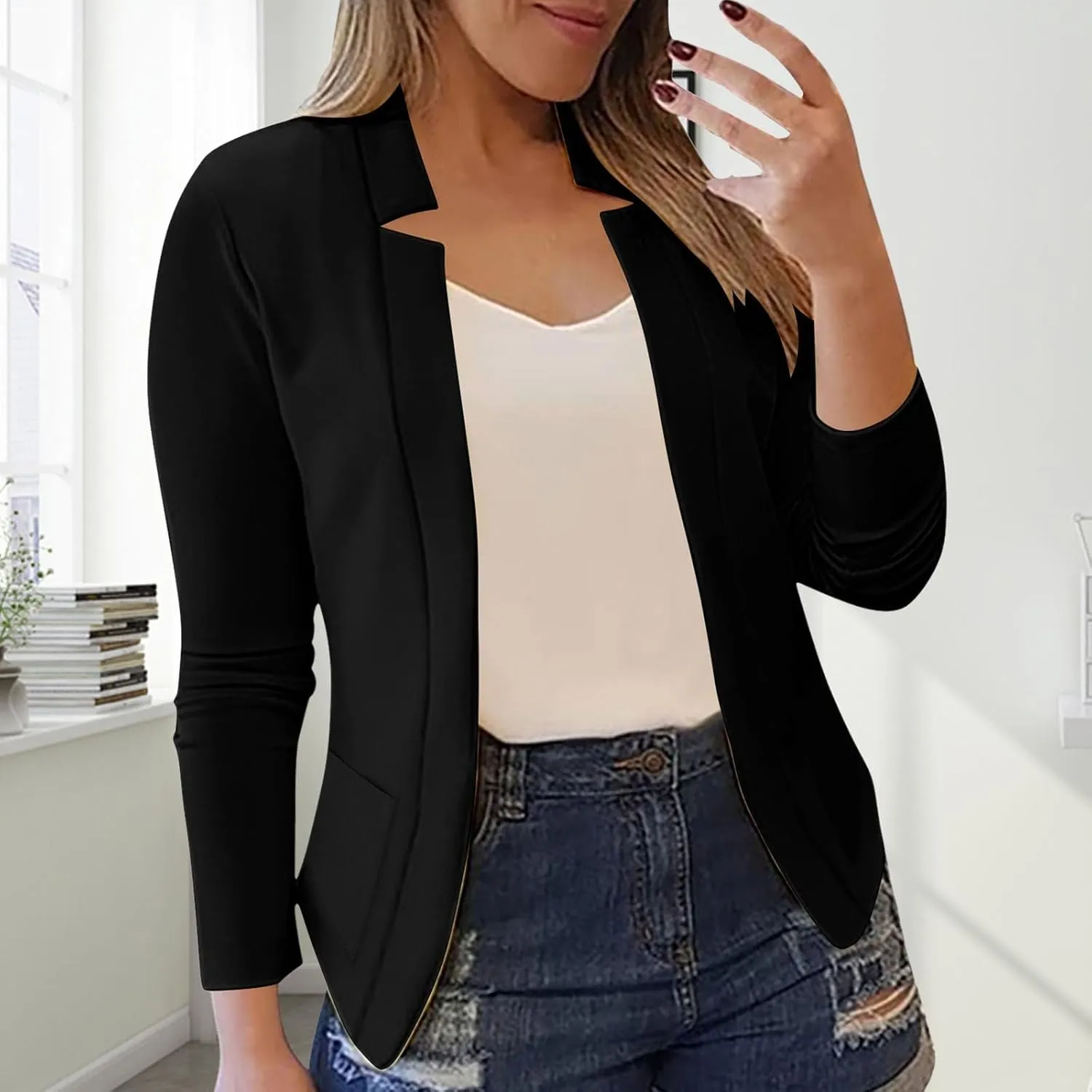 Womens Work Office Blazers 2025 Spring Dressy Casual Long Sleeve Open Front Blazer Cardigans Business Suit Jackets
