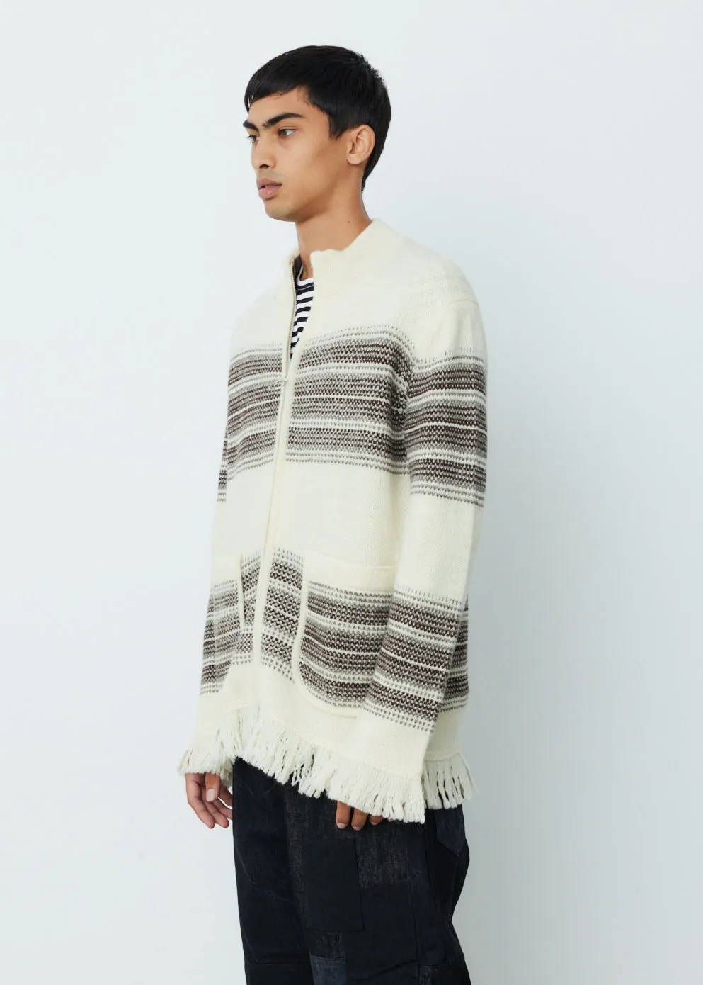 Wool Jacquard Zip Knit Sweater
