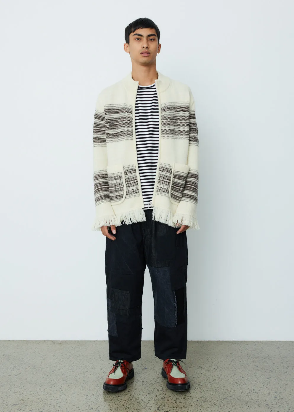 Wool Jacquard Zip Knit Sweater