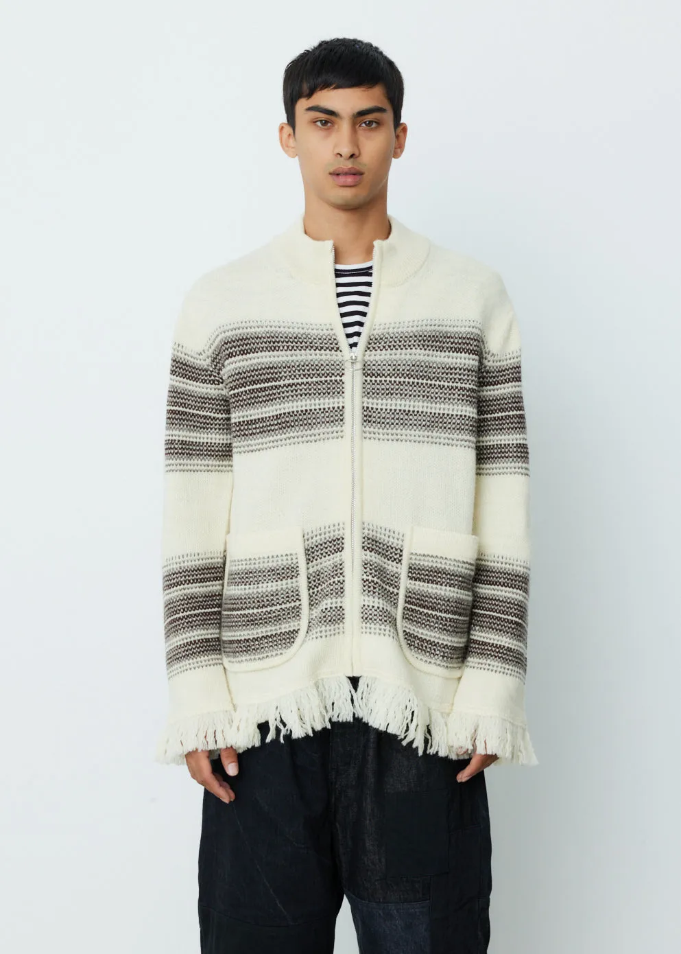 Wool Jacquard Zip Knit Sweater