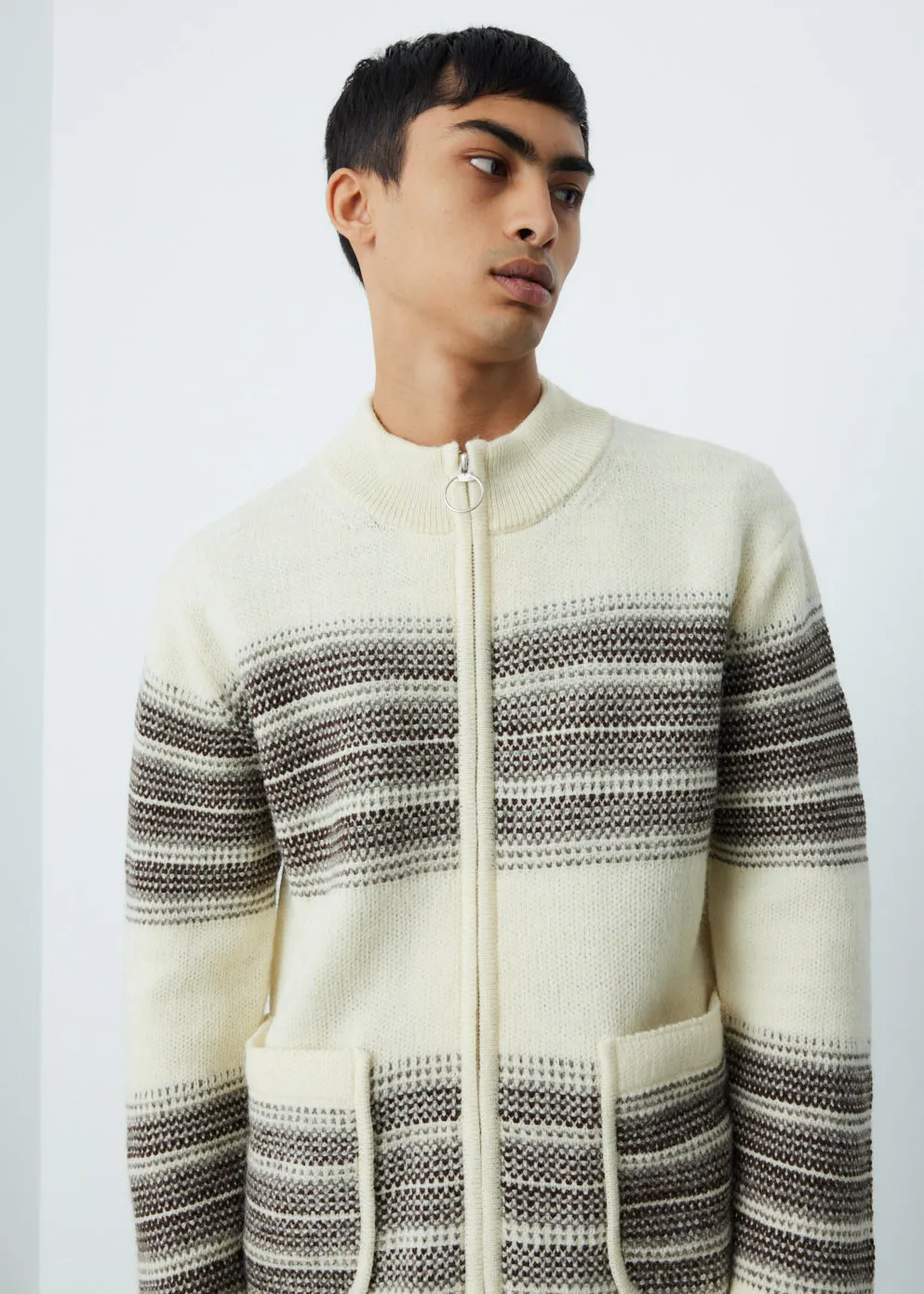 Wool Jacquard Zip Knit Sweater