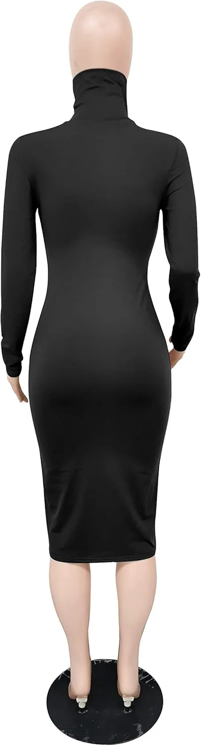 Xuan2Xuan3 Women's Dresses Fall Long Sleeve Snake Printed Zipper Neck Knit Bodycon Evening Party Long Dress