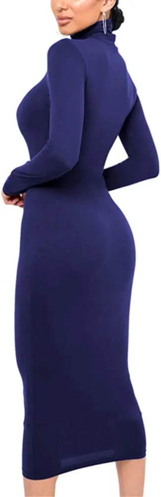 Xuan2Xuan3 Women's Dresses Fall Long Sleeve Snake Printed Zipper Neck Knit Bodycon Evening Party Long Dress