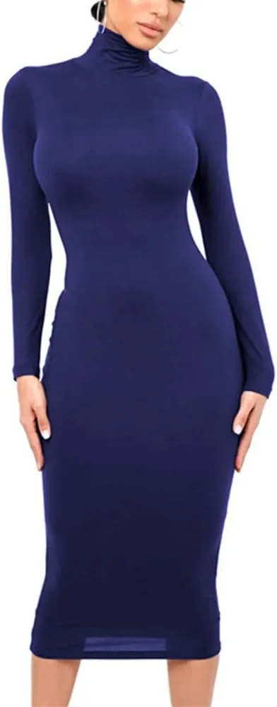 Xuan2Xuan3 Women's Dresses Fall Long Sleeve Snake Printed Zipper Neck Knit Bodycon Evening Party Long Dress