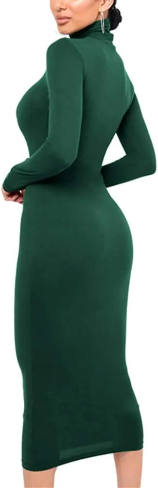 Xuan2Xuan3 Women's Dresses Fall Long Sleeve Snake Printed Zipper Neck Knit Bodycon Evening Party Long Dress