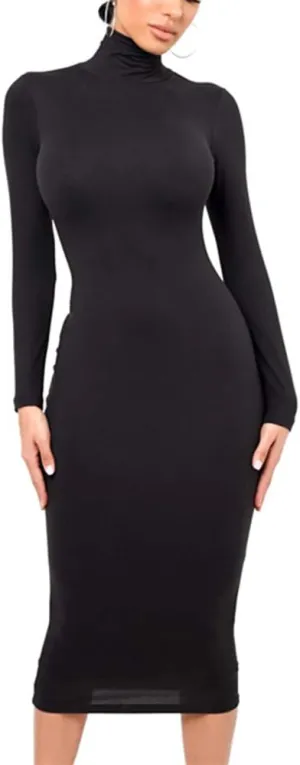 Xuan2Xuan3 Women's Dresses Fall Long Sleeve Snake Printed Zipper Neck Knit Bodycon Evening Party Long Dress