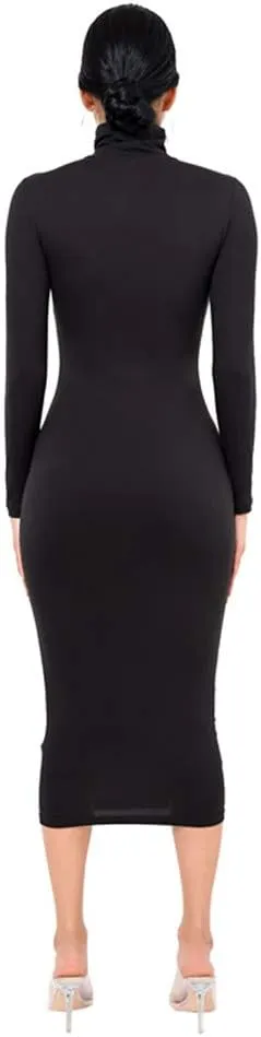 Xuan2Xuan3 Women's Dresses Fall Long Sleeve Snake Printed Zipper Neck Knit Bodycon Evening Party Long Dress