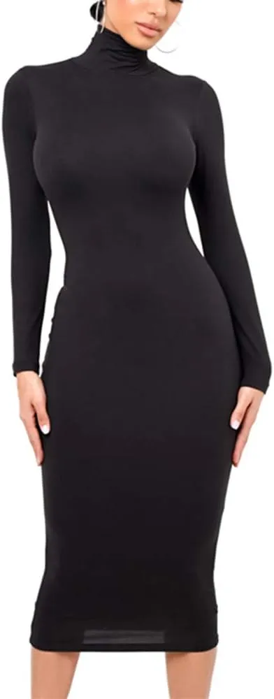 Xuan2Xuan3 Women's Dresses Fall Long Sleeve Snake Printed Zipper Neck Knit Bodycon Evening Party Long Dress