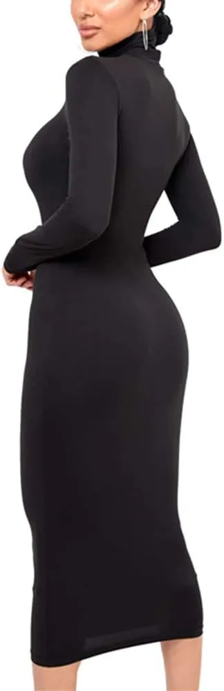 Xuan2Xuan3 Women's Dresses Fall Long Sleeve Snake Printed Zipper Neck Knit Bodycon Evening Party Long Dress