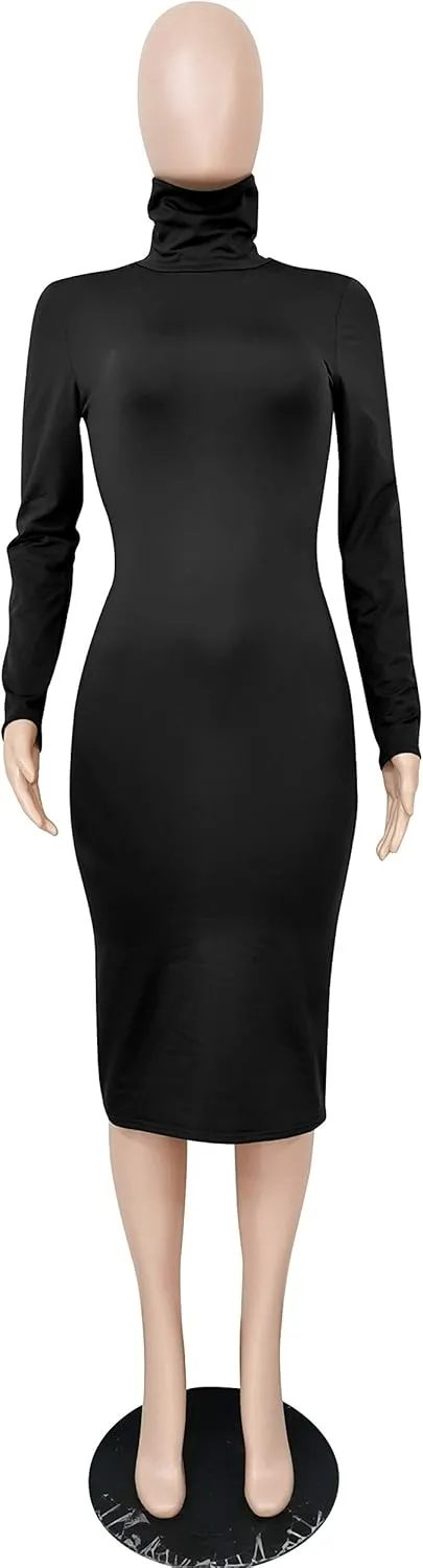 Xuan2Xuan3 Women's Dresses Fall Long Sleeve Snake Printed Zipper Neck Knit Bodycon Evening Party Long Dress