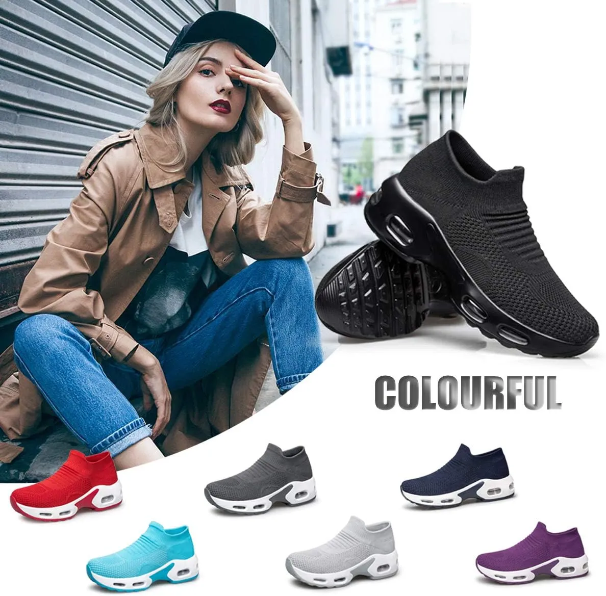 YHOON Women's Walking Shoes Slip-on - Sock Sneakers Ladies Nursing Work Air Cushion Mesh Casual Running Jogging Shoes