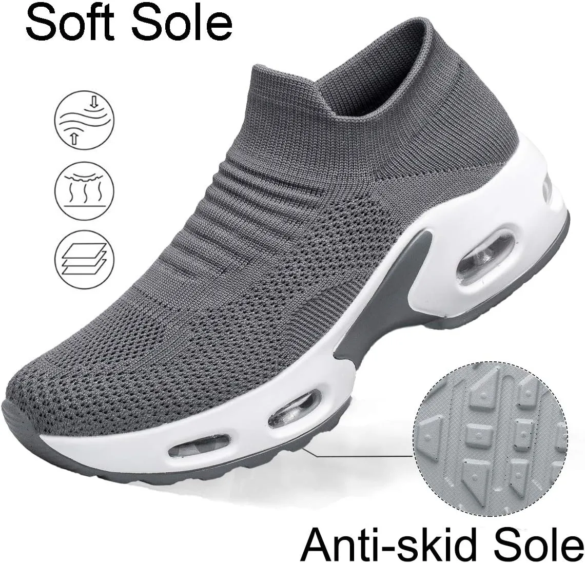 YHOON Women's Walking Shoes Slip-on - Sock Sneakers Ladies Nursing Work Air Cushion Mesh Casual Running Jogging Shoes