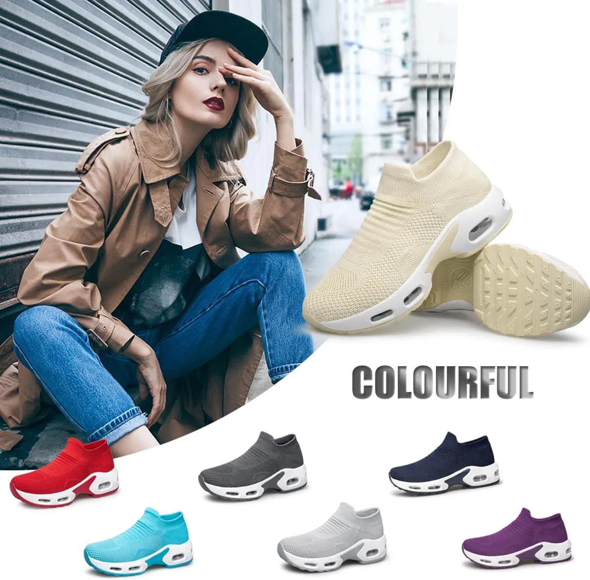 YHOON Women's Walking Shoes Slip-on - Sock Sneakers Ladies Nursing Work Air Cushion Mesh Casual Running Jogging Shoes
