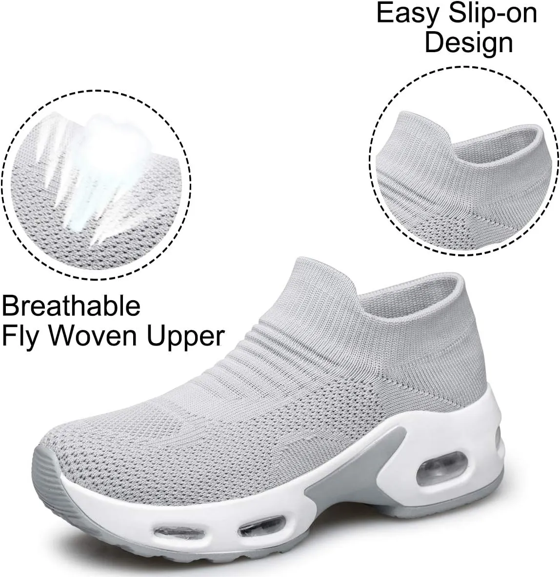 YHOON Women's Walking Shoes Slip-on - Sock Sneakers Ladies Nursing Work Air Cushion Mesh Casual Running Jogging Shoes