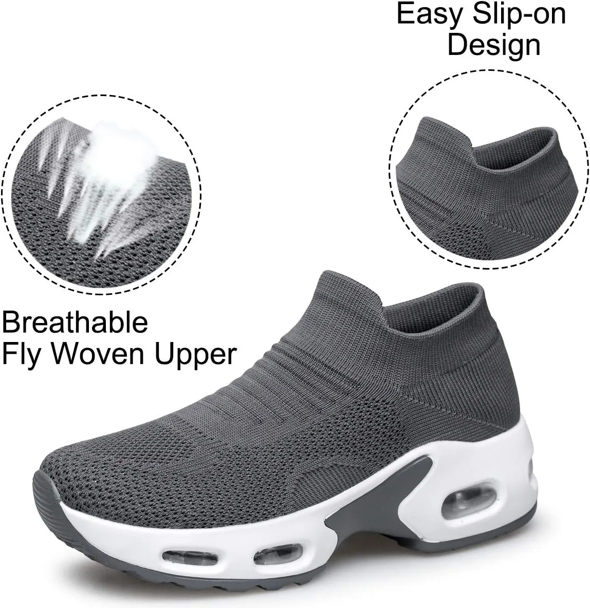 YHOON Women's Walking Shoes Slip-on - Sock Sneakers Ladies Nursing Work Air Cushion Mesh Casual Running Jogging Shoes