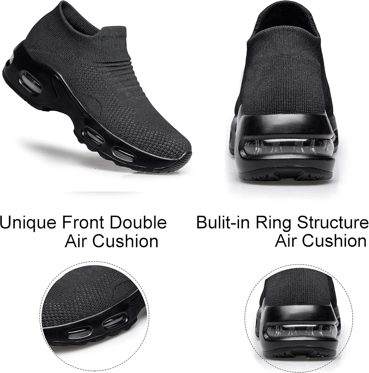 YHOON Women's Walking Shoes Slip-on - Sock Sneakers Ladies Nursing Work Air Cushion Mesh Casual Running Jogging Shoes