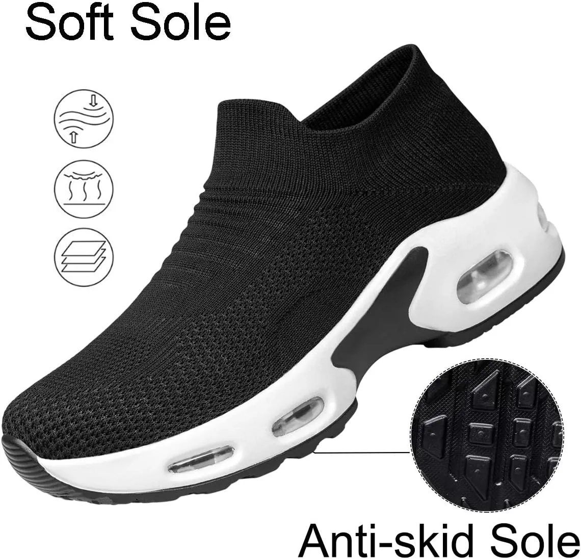 YHOON Women's Walking Shoes Slip-on - Sock Sneakers Ladies Nursing Work Air Cushion Mesh Casual Running Jogging Shoes
