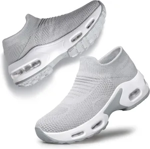 YHOON Women's Walking Shoes Slip-on - Sock Sneakers Ladies Nursing Work Air Cushion Mesh Casual Running Jogging Shoes