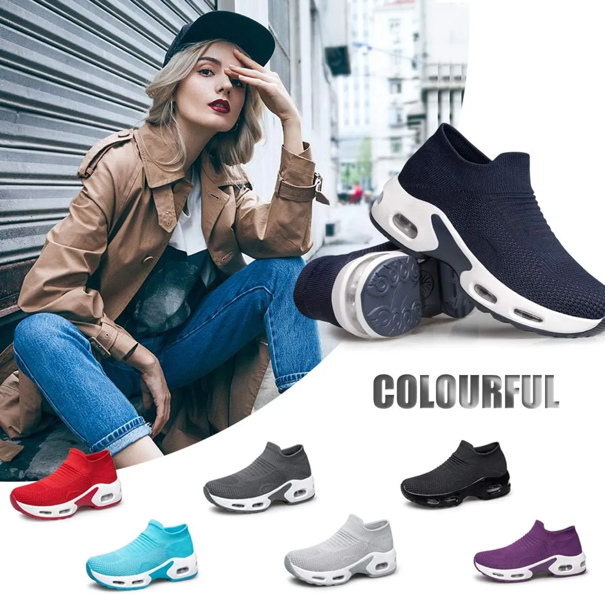 YHOON Women's Walking Shoes Slip-on - Sock Sneakers Ladies Nursing Work Air Cushion Mesh Casual Running Jogging Shoes
