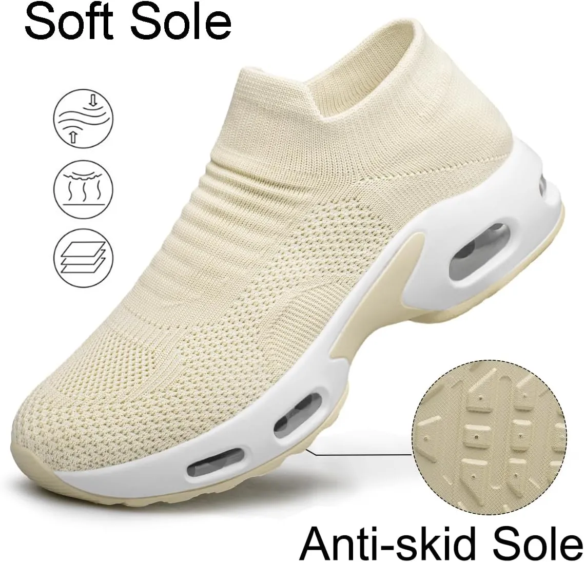 YHOON Women's Walking Shoes Slip-on - Sock Sneakers Ladies Nursing Work Air Cushion Mesh Casual Running Jogging Shoes