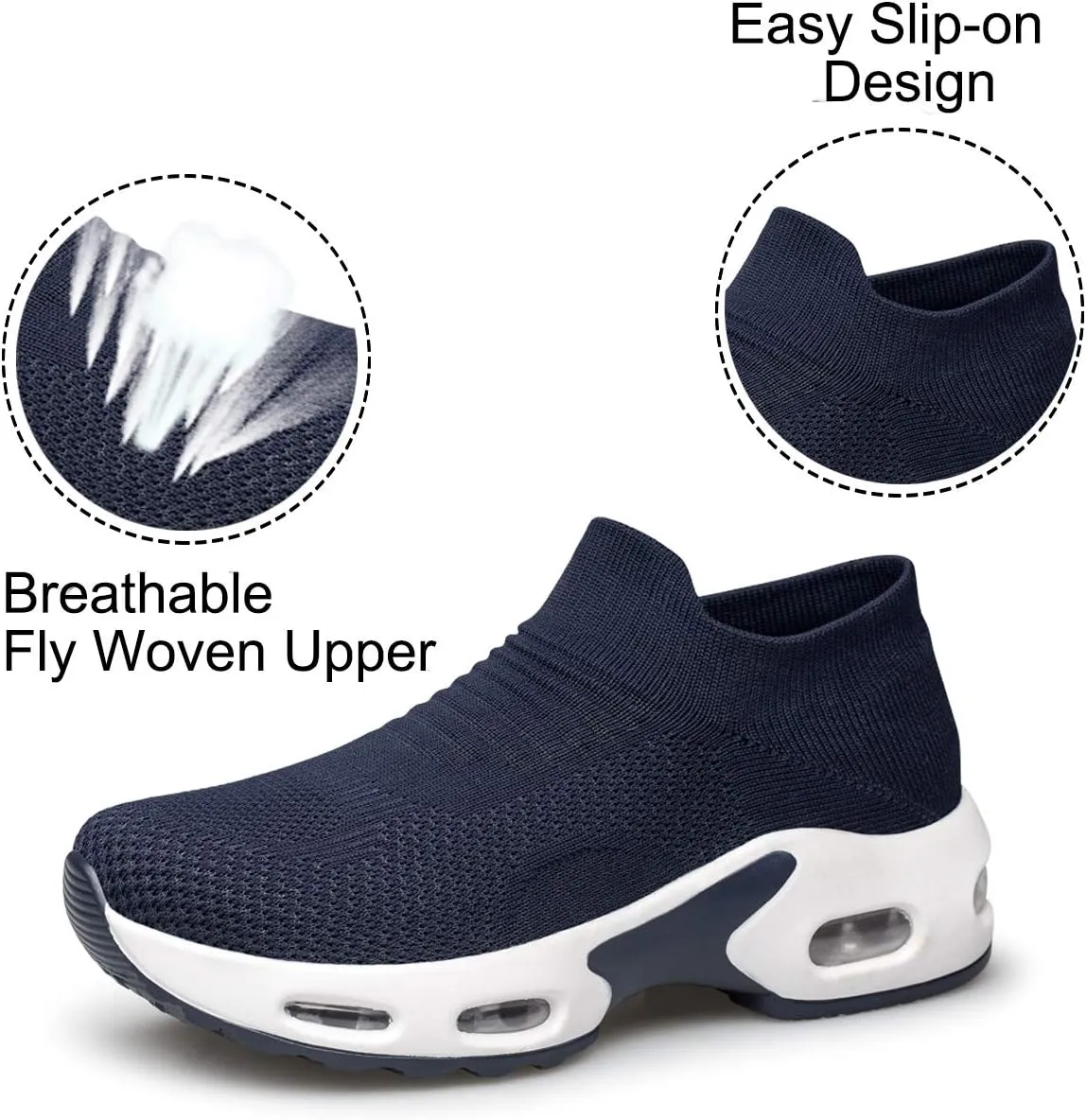 YHOON Women's Walking Shoes Slip-on - Sock Sneakers Ladies Nursing Work Air Cushion Mesh Casual Running Jogging Shoes
