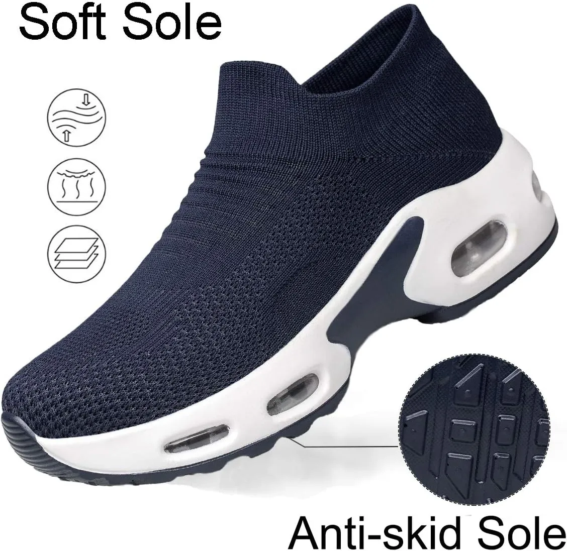YHOON Women's Walking Shoes Slip-on - Sock Sneakers Ladies Nursing Work Air Cushion Mesh Casual Running Jogging Shoes
