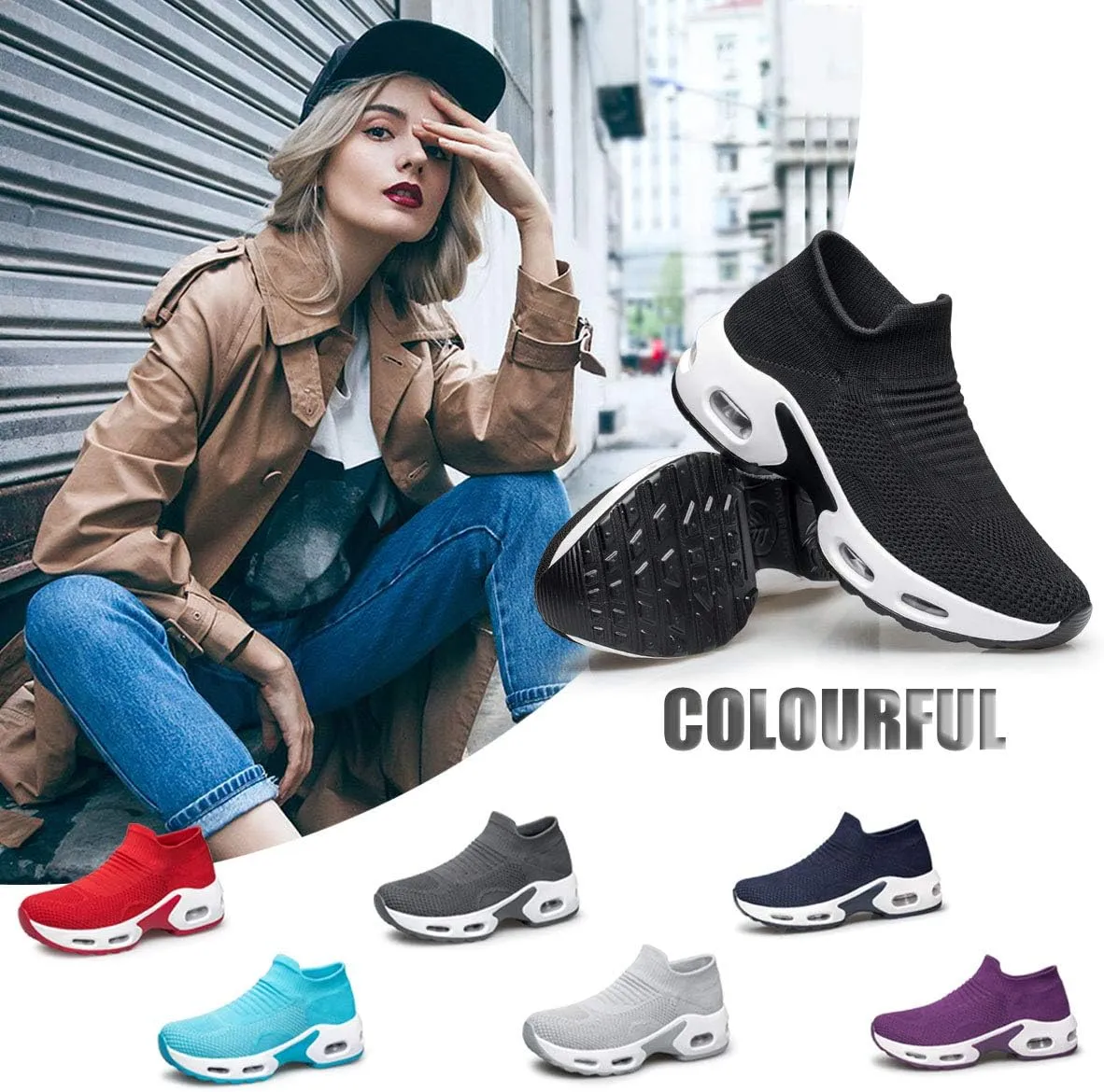 YHOON Women's Walking Shoes Slip-on - Sock Sneakers Ladies Nursing Work Air Cushion Mesh Casual Running Jogging Shoes