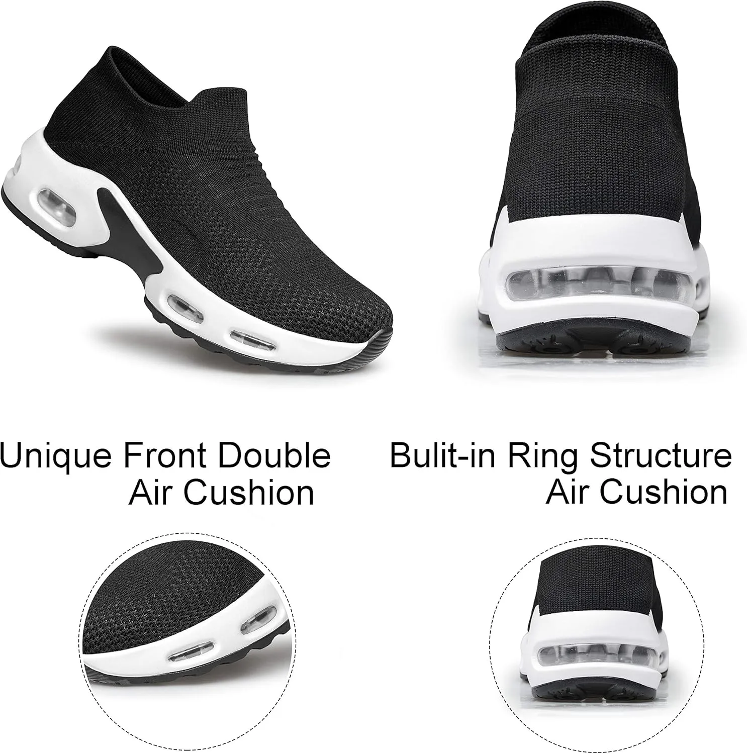 YHOON Women's Walking Shoes Slip-on - Sock Sneakers Ladies Nursing Work Air Cushion Mesh Casual Running Jogging Shoes