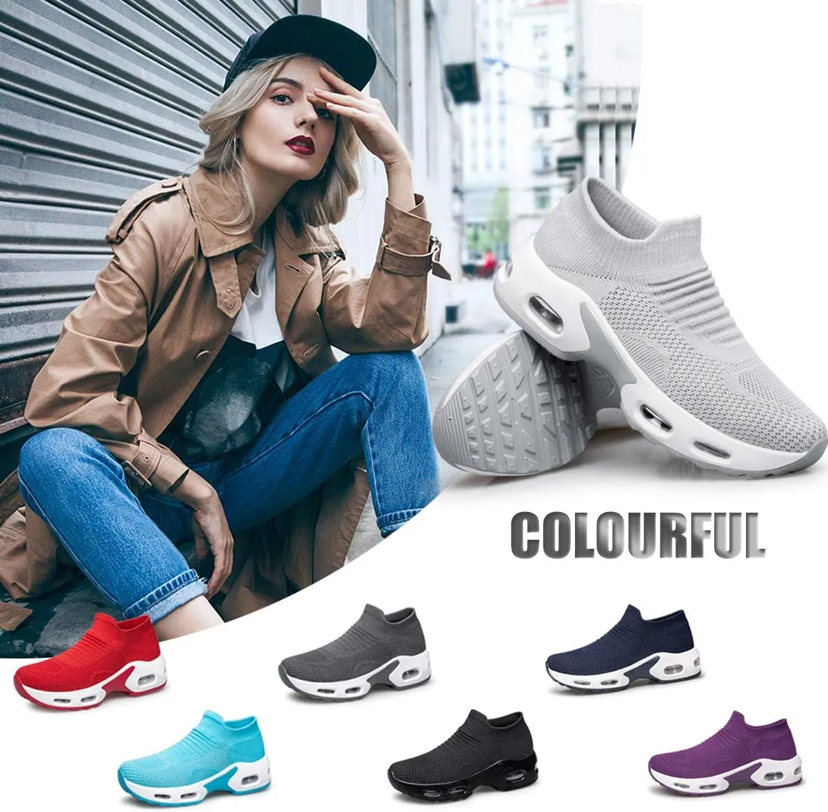 YHOON Women's Walking Shoes Slip-on - Sock Sneakers Ladies Nursing Work Air Cushion Mesh Casual Running Jogging Shoes