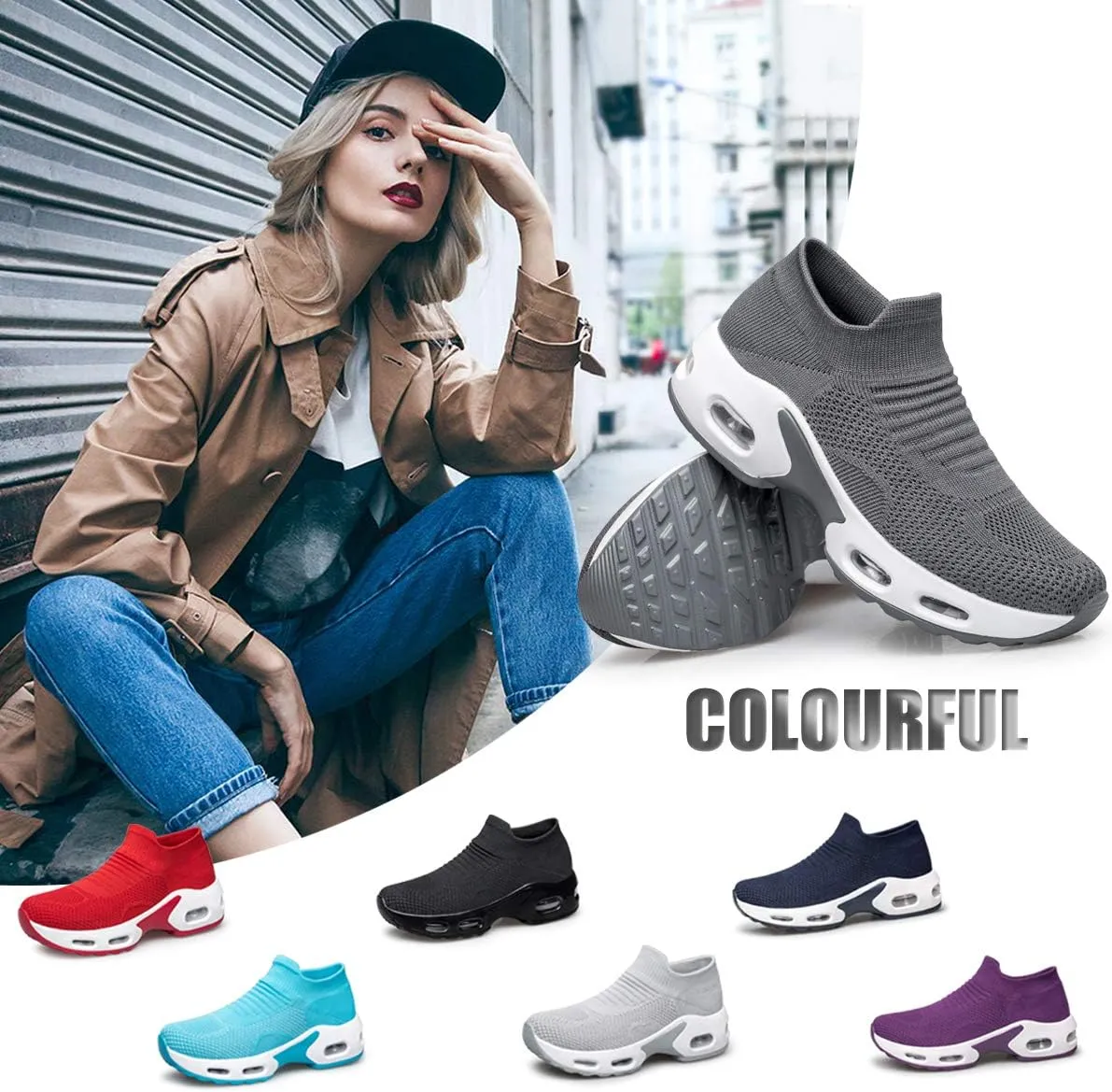 YHOON Women's Walking Shoes Slip-on - Sock Sneakers Ladies Nursing Work Air Cushion Mesh Casual Running Jogging Shoes