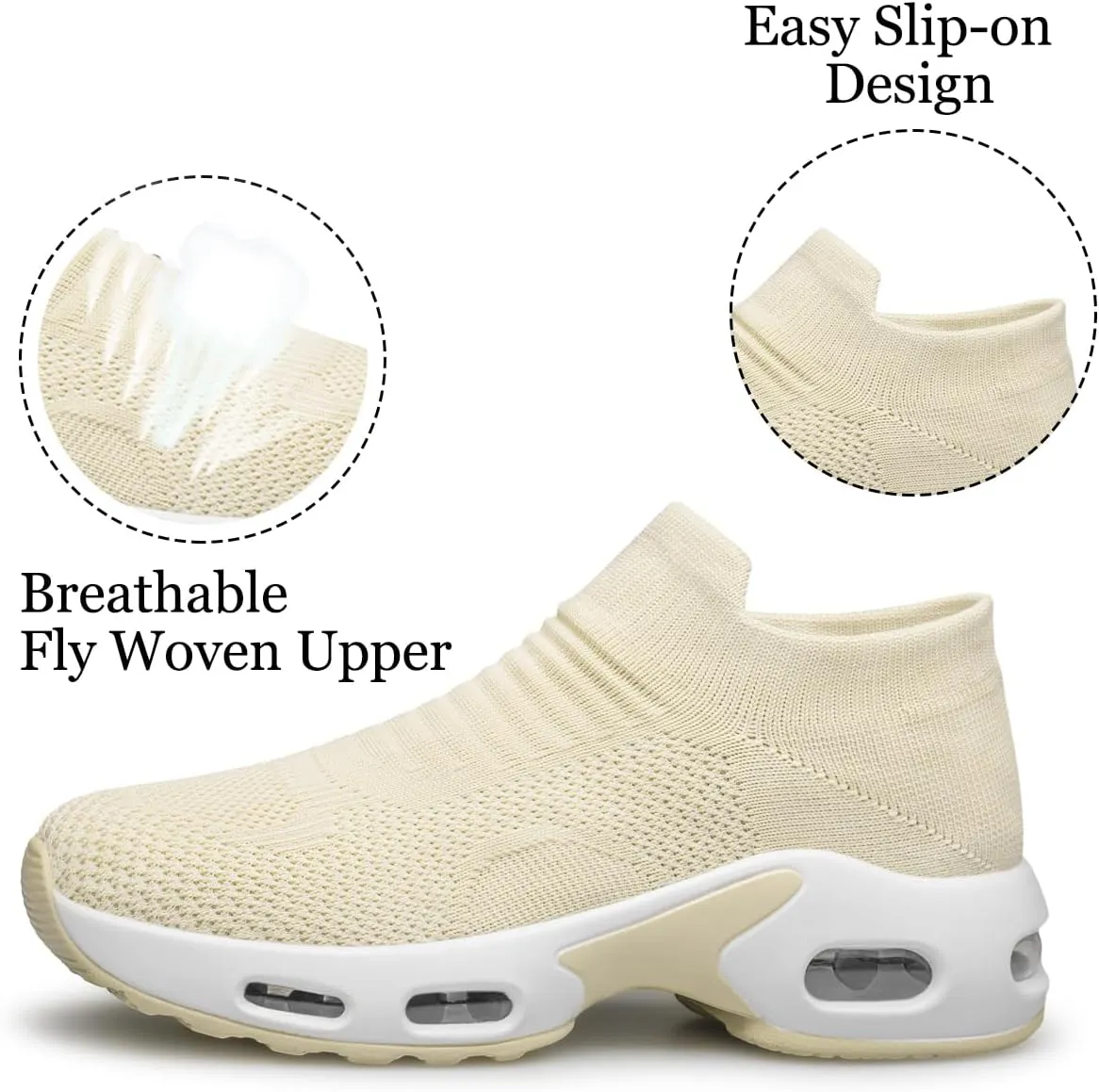 YHOON Women's Walking Shoes Slip-on - Sock Sneakers Ladies Nursing Work Air Cushion Mesh Casual Running Jogging Shoes