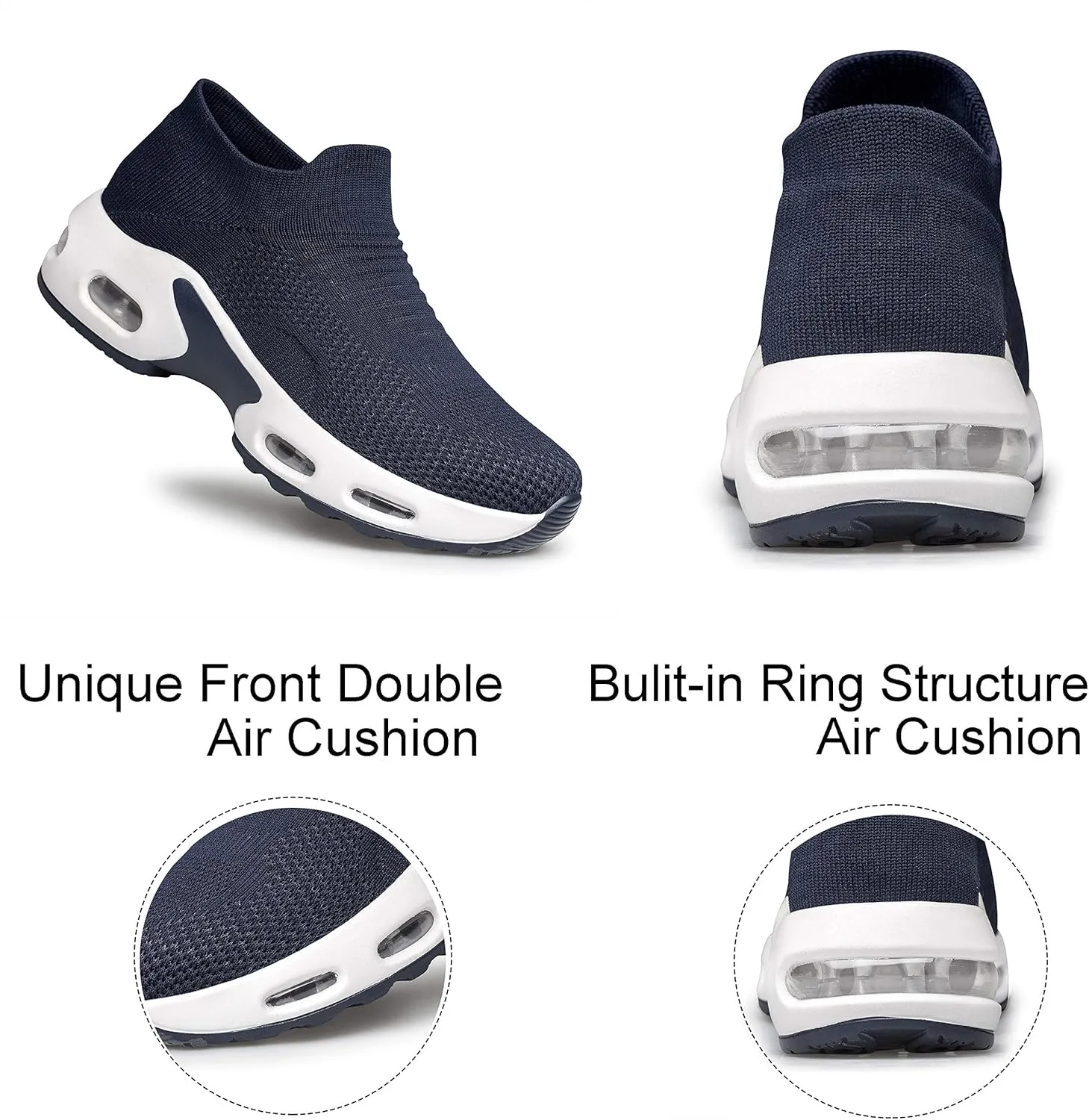 YHOON Women's Walking Shoes Slip-on - Sock Sneakers Ladies Nursing Work Air Cushion Mesh Casual Running Jogging Shoes