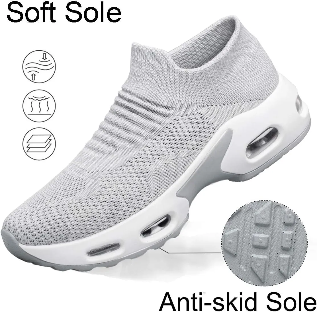 YHOON Women's Walking Shoes Slip-on - Sock Sneakers Ladies Nursing Work Air Cushion Mesh Casual Running Jogging Shoes