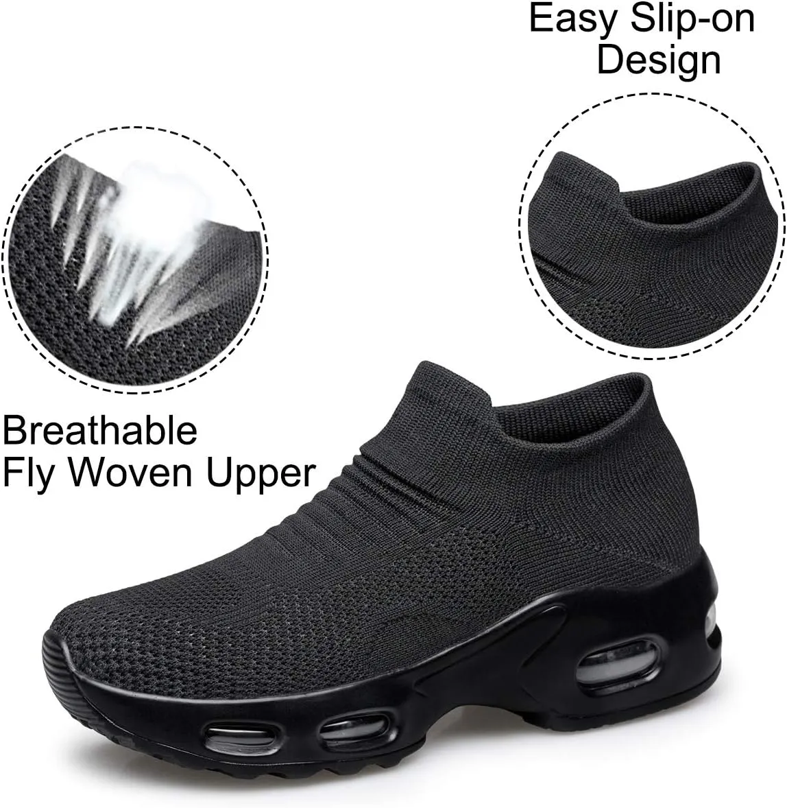 YHOON Women's Walking Shoes Slip-on - Sock Sneakers Ladies Nursing Work Air Cushion Mesh Casual Running Jogging Shoes