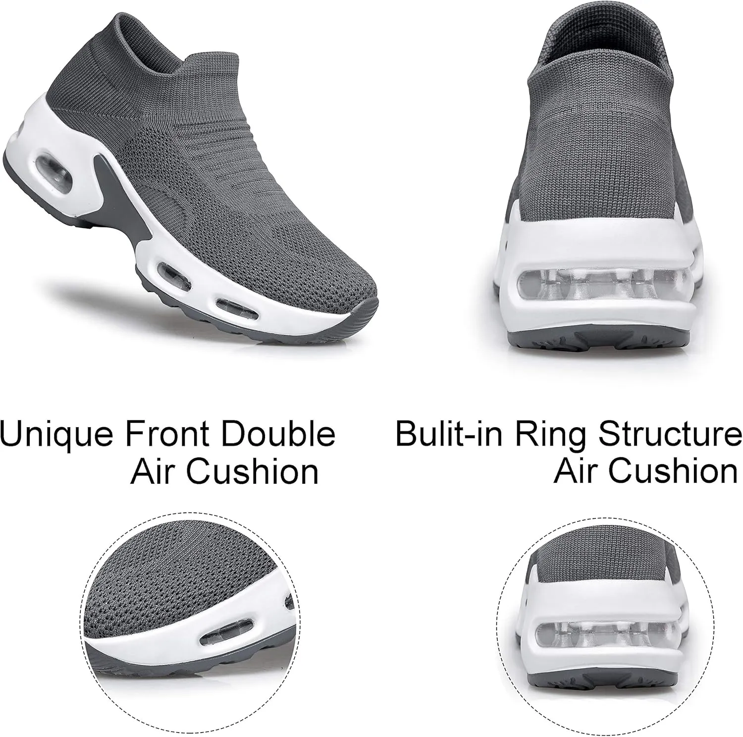 YHOON Women's Walking Shoes Slip-on - Sock Sneakers Ladies Nursing Work Air Cushion Mesh Casual Running Jogging Shoes