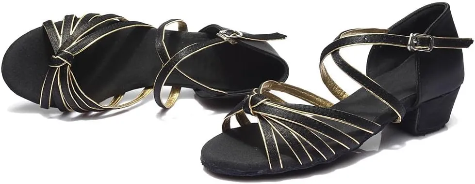 YKXLM Toddler Girls Latin Dance Shoes Kids Low Heels Tango Salsa Ballroom Practice Dance Shoes for Girls